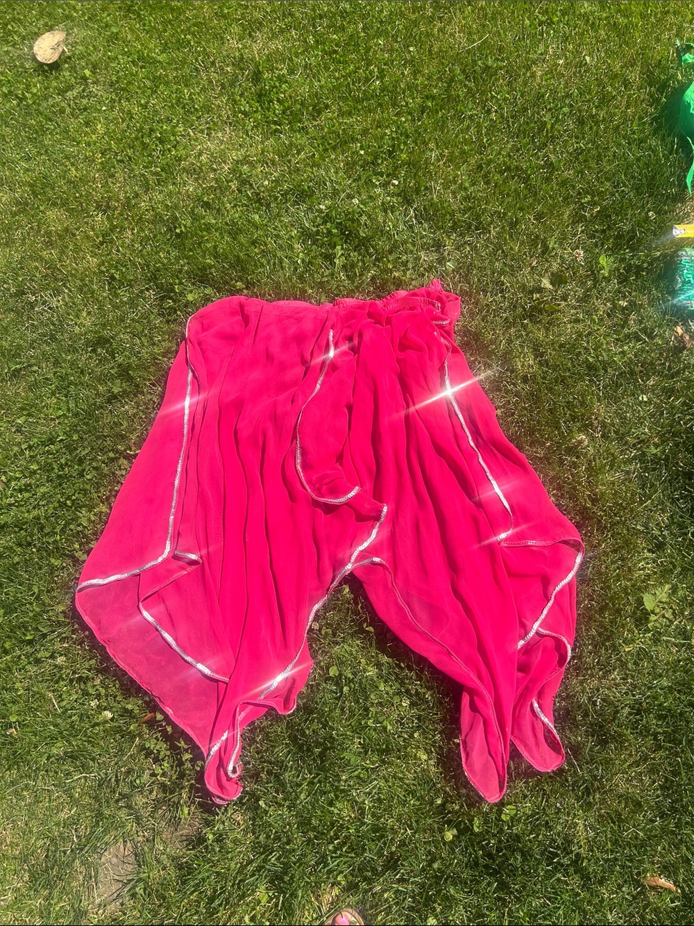 Bright Fuchsia Sheer Harem Pants with Silver Trim